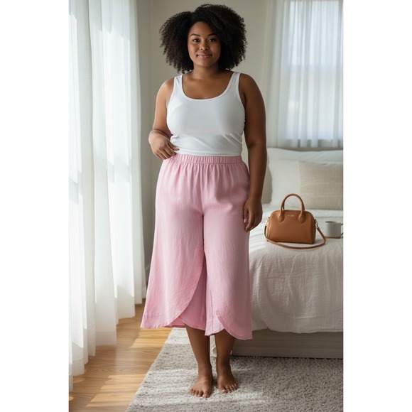 Isaac Mizrahi Pants - Isaac Mizrahi Live! Pink Linen Blend Tulip Hem Crop Pants Women's 16P EUC